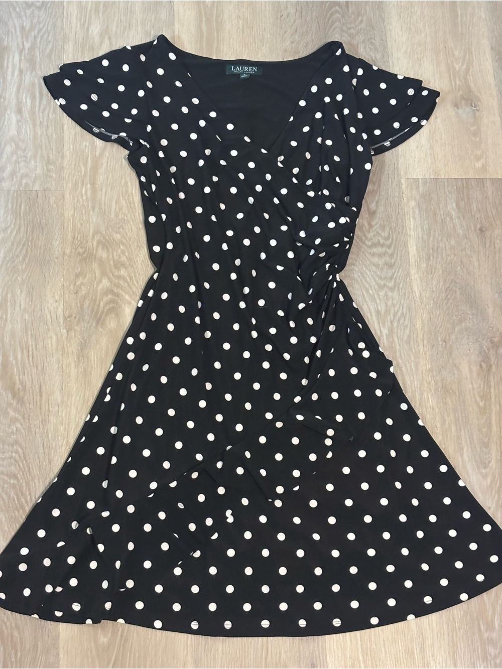 Ralph Lauren Black & White Polka Dot Wrap Midi Dress